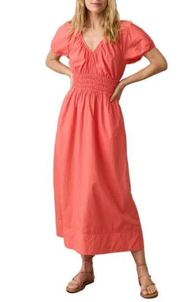 Marine Layer Short Sleeve Poplin Midi Dress In Orange