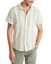 Marine Layer Classic Stretch Selvage Shirt Cream/olive Stripe In Cream/olive Stripe