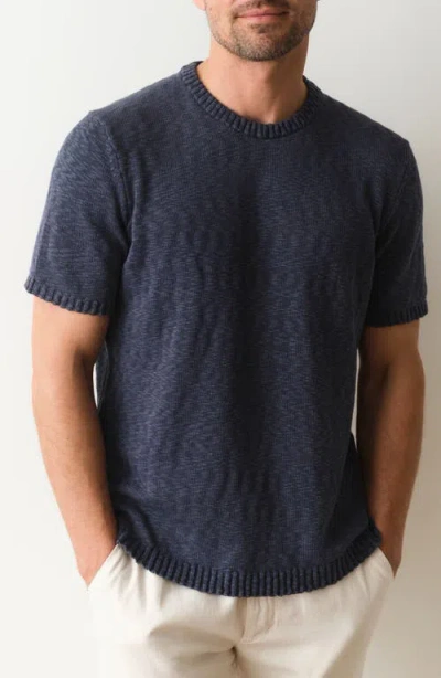 Marine Layer Short Sleeve Slub Cotton Sweater In Blue