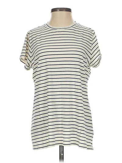 Pre-owned Marine Layer Short Sleeve Top Ivory Stripes Pattern Mock Neckline Tops