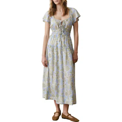 Marine Layer Skye Print Flutter Sleeve Midi Dress In Blue