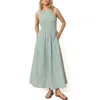 Marine Layer Smocked Sleeveless Dress In Deep Sea/white Stripe