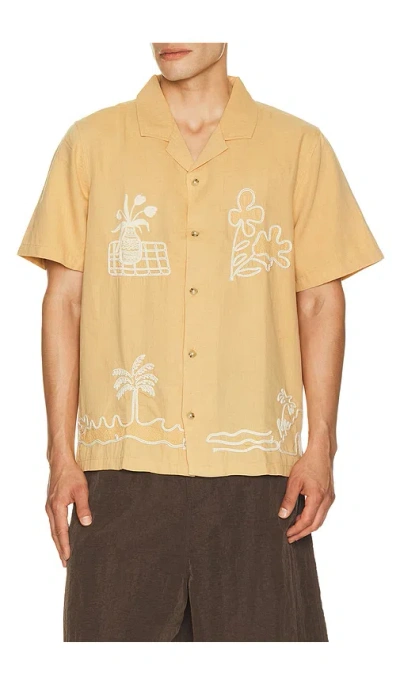 Marine Layer Sol Embroidered Resort Shirt In Yellow