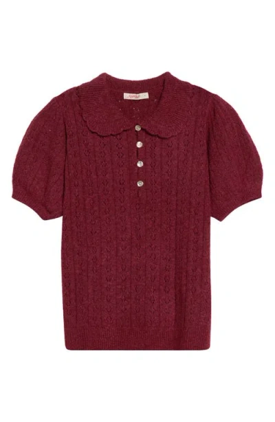 Marine Layer Sophie Pointelle Polo Sweater In Cabernet