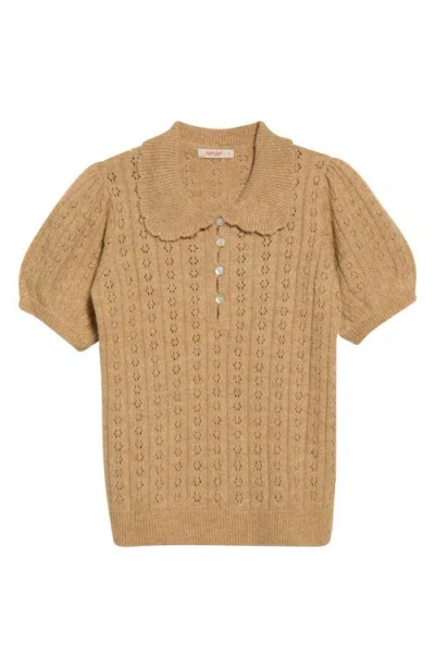 Marine Layer Sophie Pointelle Polo Sweater In Taupe