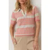 Marine Layer Spencer Open Stitch Short Sleeve Polo Sweater In Pink Groove