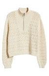 Marine Layer Stripe Open Stitch Quarter Zip Sweater In Cream
