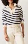 Marine Layer Stripe Open Stitch Quarter Zip Sweater In Navy/white Stripe