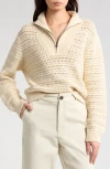 Marine Layer Stripe Open Stitch Quarter Zip Sweater In White