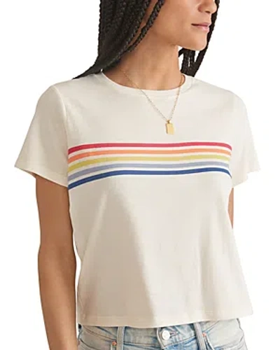Marine Layer Striped Graphic Cropped Tee In White