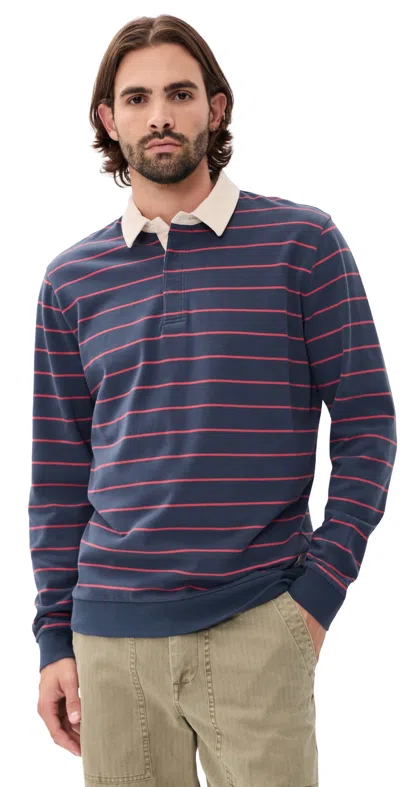 Marine Layer Sueded Rugby Polo Navy/red Stripe