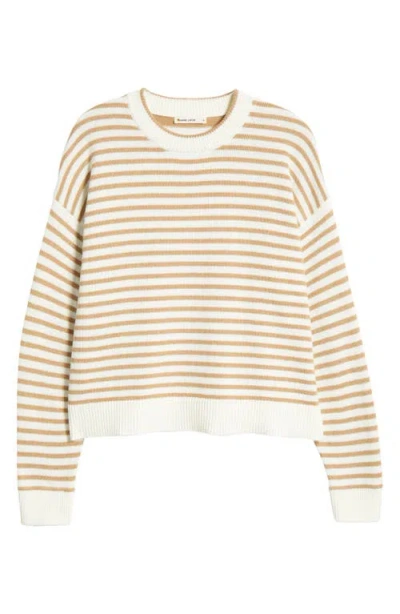 Marine Layer Suki Stripe Cotton Crewneck Sweater In Oak Stripe
