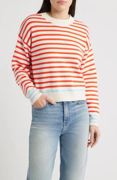 Marine Layer Suki Stripe Cotton Crewneck Sweater In Red