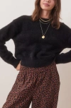 Marine Layer Teddy Eyelash Crop Sweater In Black