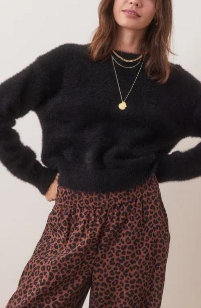 Marine Layer Teddy Eyelash Crop Sweater In Black