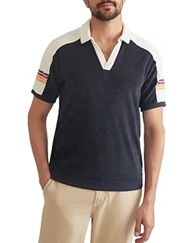Marine Layer Terry Out Varsity Polo Shirt In Blue