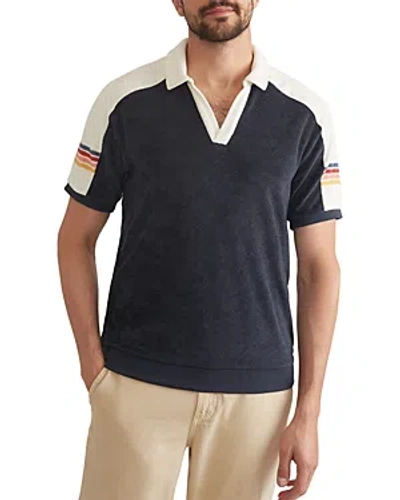 Marine Layer Terry Out Varsity Polo Shirt In Indigo/white