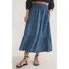 Marine Layer Valeria Chambray Tiered Maxi Skirt In Medium Wash