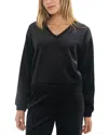 Marine Layer Rib Velour V-neck Sweatshirt In Black