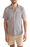 MARINE LAYER WAVE PRINT SHORT SLEEVE STRETCH BUTTON-UP SHIRT