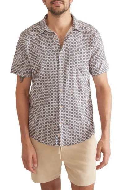 Marine Layer Wave Print Short Sleeve Stretch Button-up Shirt In Japanese Wave Print