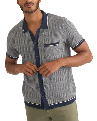 Marine Layer Wyatt Cotton, Nylon & Merino Wool Tipped Sweater Knit Regular Fit Button Down Shirt In Navy/pearl