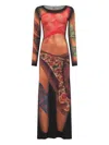 Marine Serre Multicolor Long Dress With All-over Graphic Print