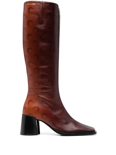 Marine Serre 70mm Airbushed-leather Knee Boots In Brown