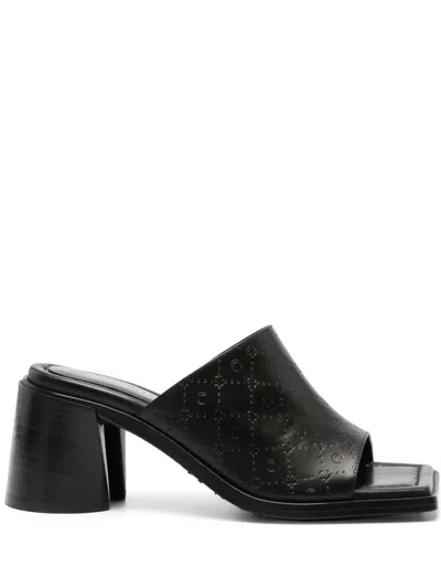 Marine Serre Embossed Leather Mules In Black