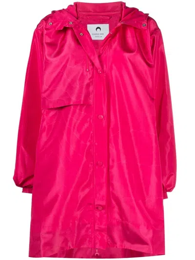 Marine Serre A-line Moire Hooded Windbreaker Coat In Rosa