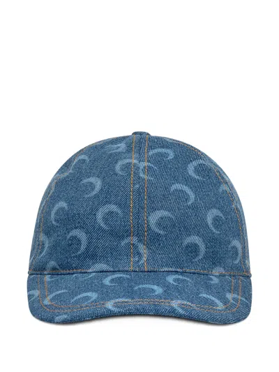 Marine Serre Adjustable Cotton Lined Bucket Hat With Logo Detail In Blue
