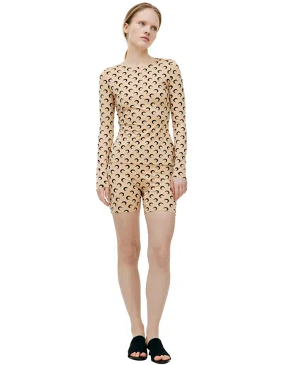 Marine Serre All Over Logo Moon Longsleeve In Beige