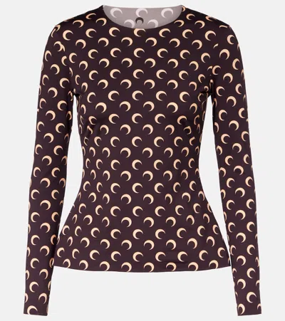 Marine Serre All Over Moon Jersey Top In Brown