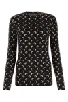 Marine Serre Black Crewneck Top With All-over Moon Print In Tech Fabric Stretch Woman In Brown