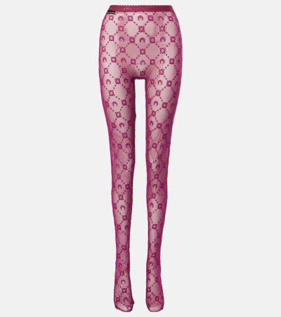 Marine Serre All Over Moon Printed Tights In Burgundy