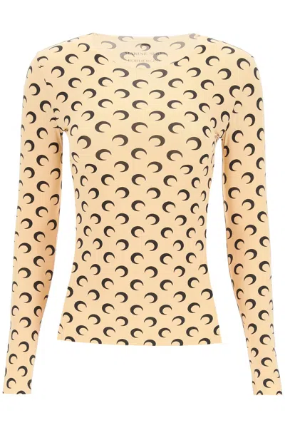 MARINE SERRE MOON PRINTED JERSEY SECOND SKIN CREWNECK TOP