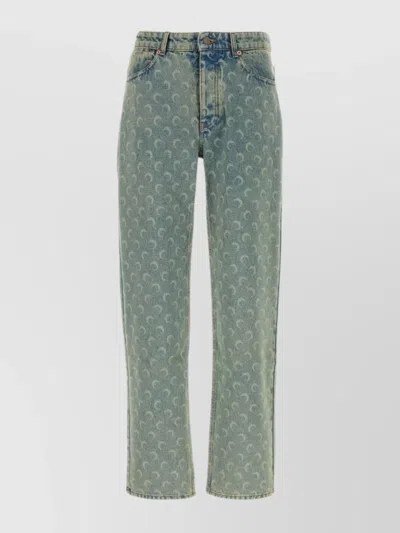 Marine Serre All-over Print Denim Jeans With Belt Loops In Lightbeige