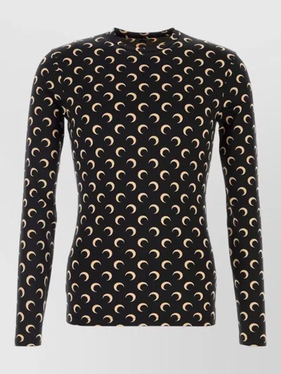 Marine Serre All Over Print Long Sleeve Crew Neck T-shirt In Black