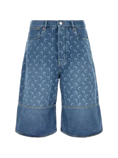 Marine Serre Printed Denim Bermuda Shorts In Blue