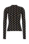Marine Serre Fitted Long-sleeve Top With Crescent Moon Pattern In Black
