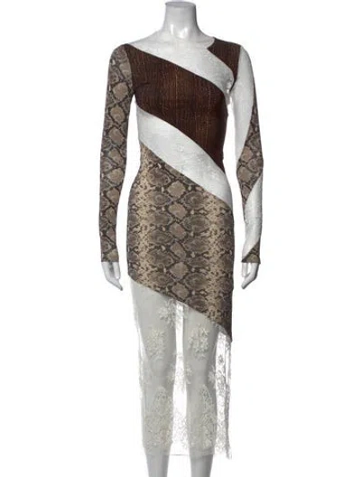Pre-owned Marine Serre Animal Print Long Dress In Brown