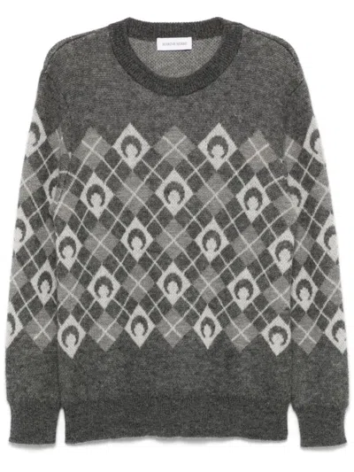 Marine Serre Argyle Intarsia-knit Sweater In Gr00 Light Grey