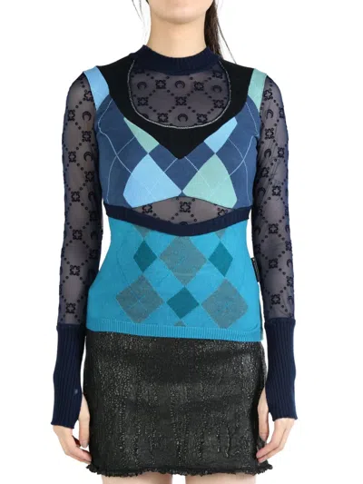 Marine Serre Argyle-knit Sweater In Blue