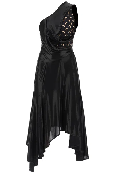 MARINE SERRE ASYMMETRIC REGENERATED T-SHIRT DRESS WITH ICONIC MOON PRINT