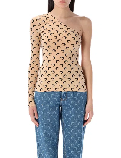 Marine Serre Second Skin Moon Asymmetric Top In Beige