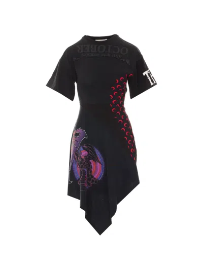 Marine Serre Asymmetrical Graphic-print Dress In Black