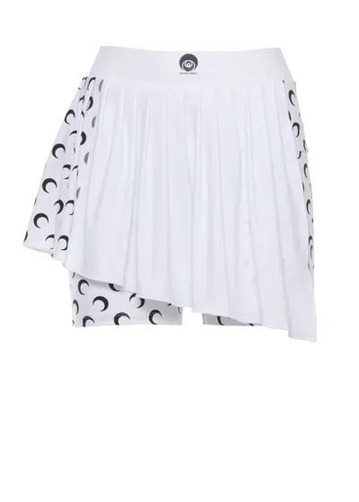 Marine Serre Asymmetrical Moon Pattern Skort With Pleated Overlay In White