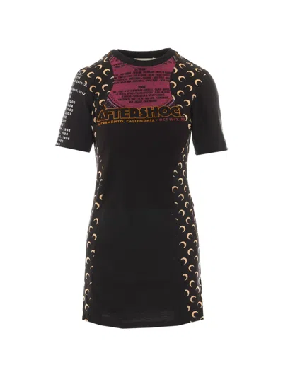 Marine Serre Asymmetrical Moon-print Dress In Black