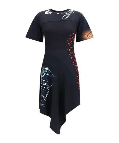 Marine Serre Asymmetrical Patchwork Dress In Black