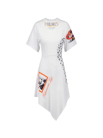 Marine Serre Asymmetrical Regenerated Jersey Dress In White